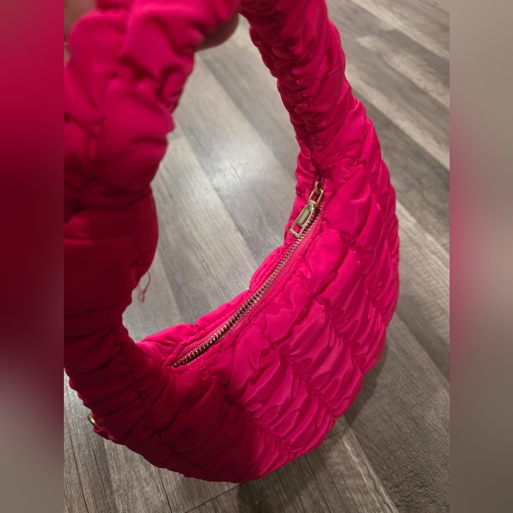 Urban Expressions Pink Wocen Nylon Bag Mini Lune Crescent Y2k Plush Purse UE - Picture 9 of 12